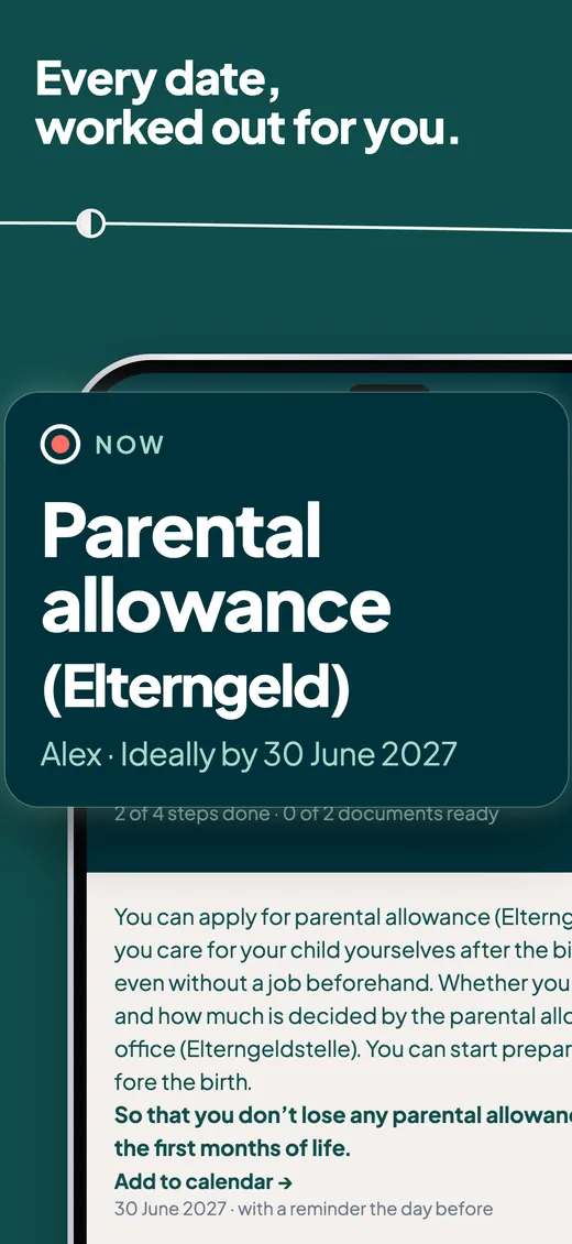 Every date, worked out for you. Parental allowance: ideally by 30 June 2027